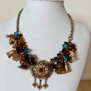 Beautiful Upcycled Teal & Gold tone Necklace
